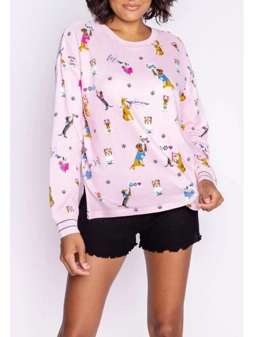 P.J. Salvage Women's Love Dog Puppy Lounge Pajama Sleep Top (Thermal Woven)